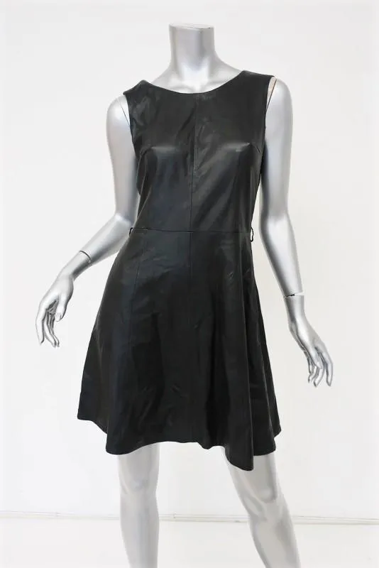 Joie Leather Dress Black Size Small Sleeveless Fit & Flare Mini