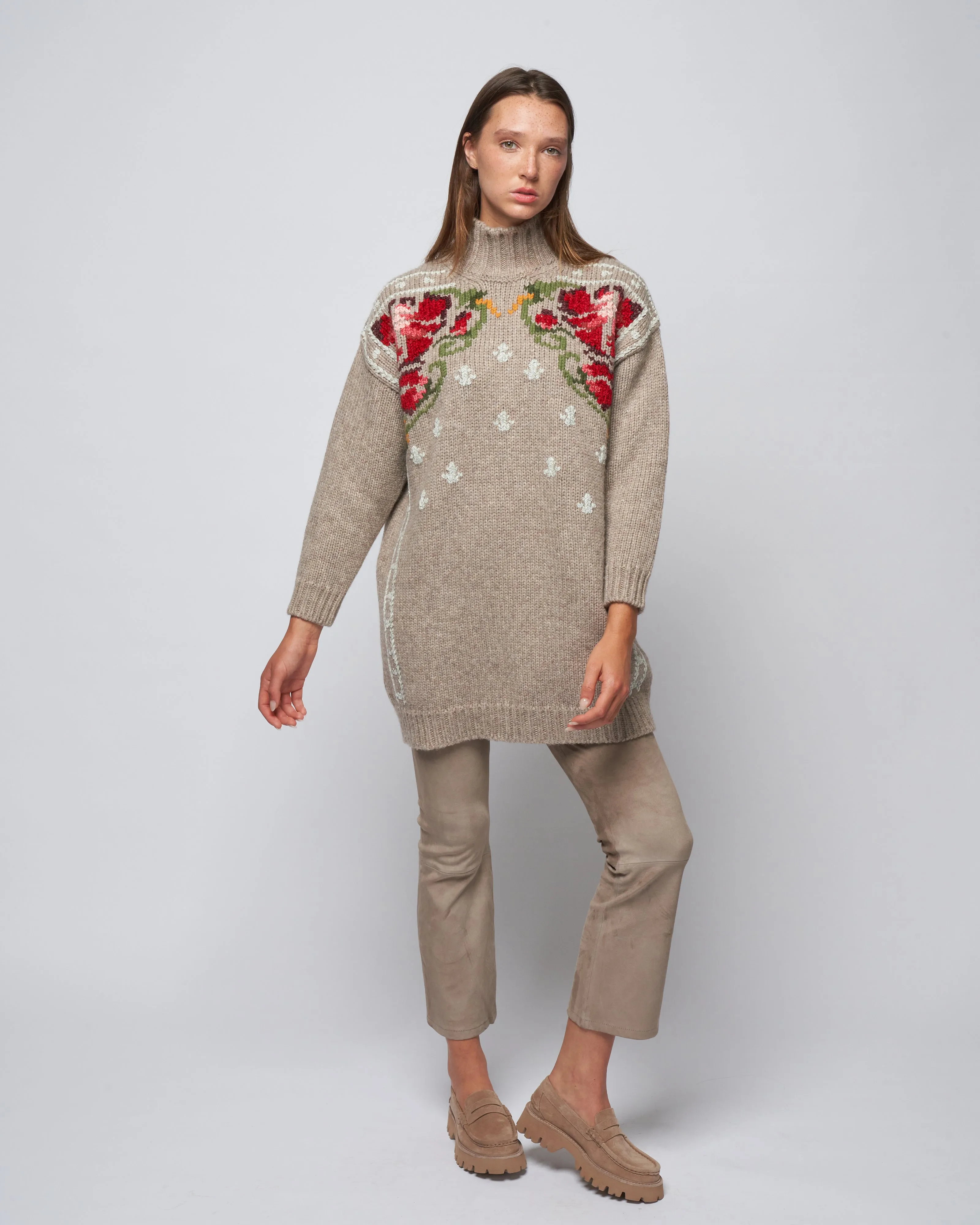 journey knit high neck mini dress - melange beige