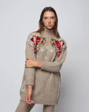 journey knit high neck mini dress - melange beige