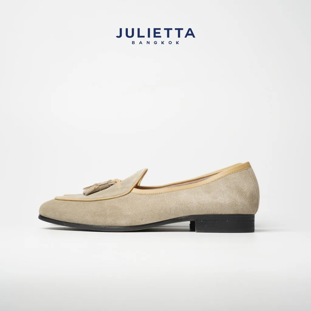 JULIETTA - Tassel Belgian Loafer Suede : Beige (Unlined)