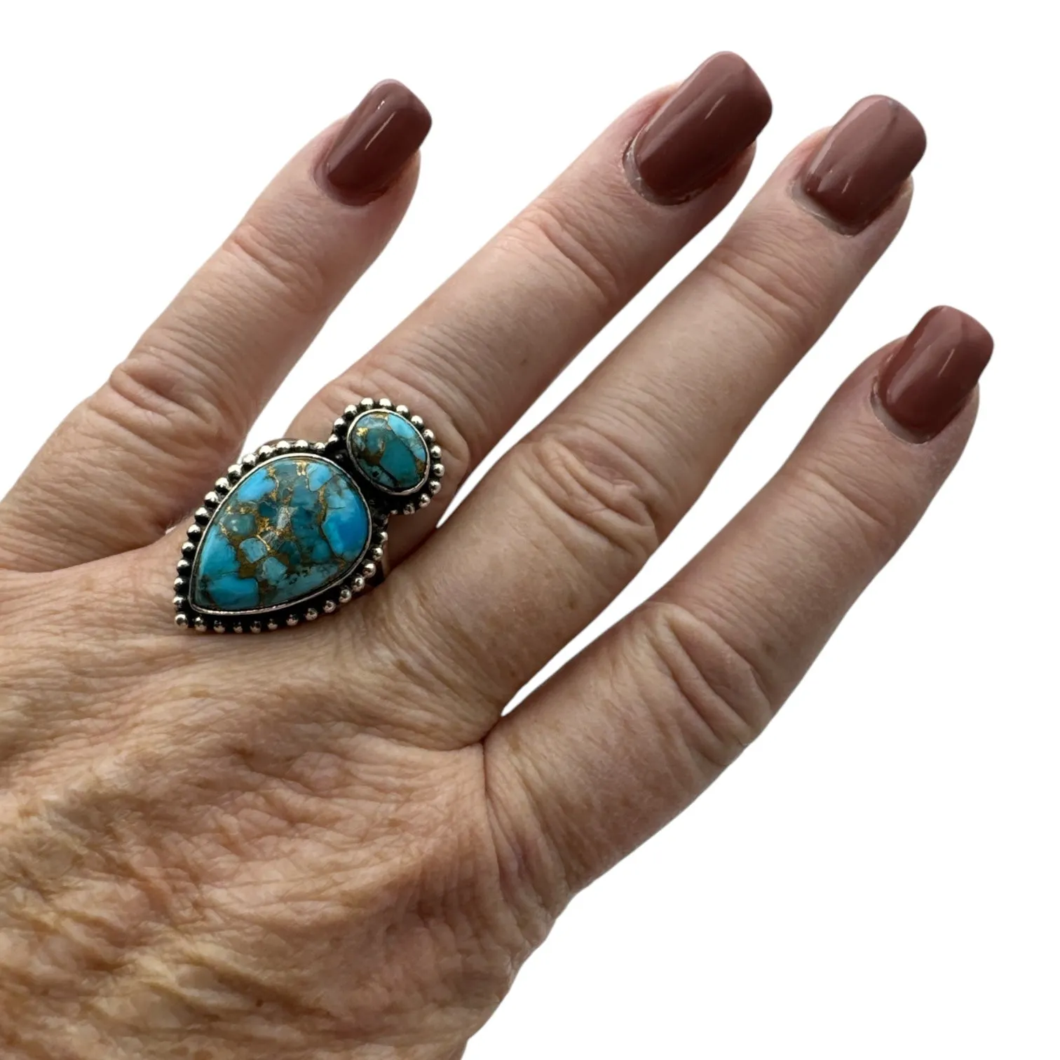 Kingman Blue Copper Turquoise Solid 925 Sterling Silver Ring 7