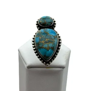 Kingman Blue Copper Turquoise Solid 925 Sterling Silver Ring 7