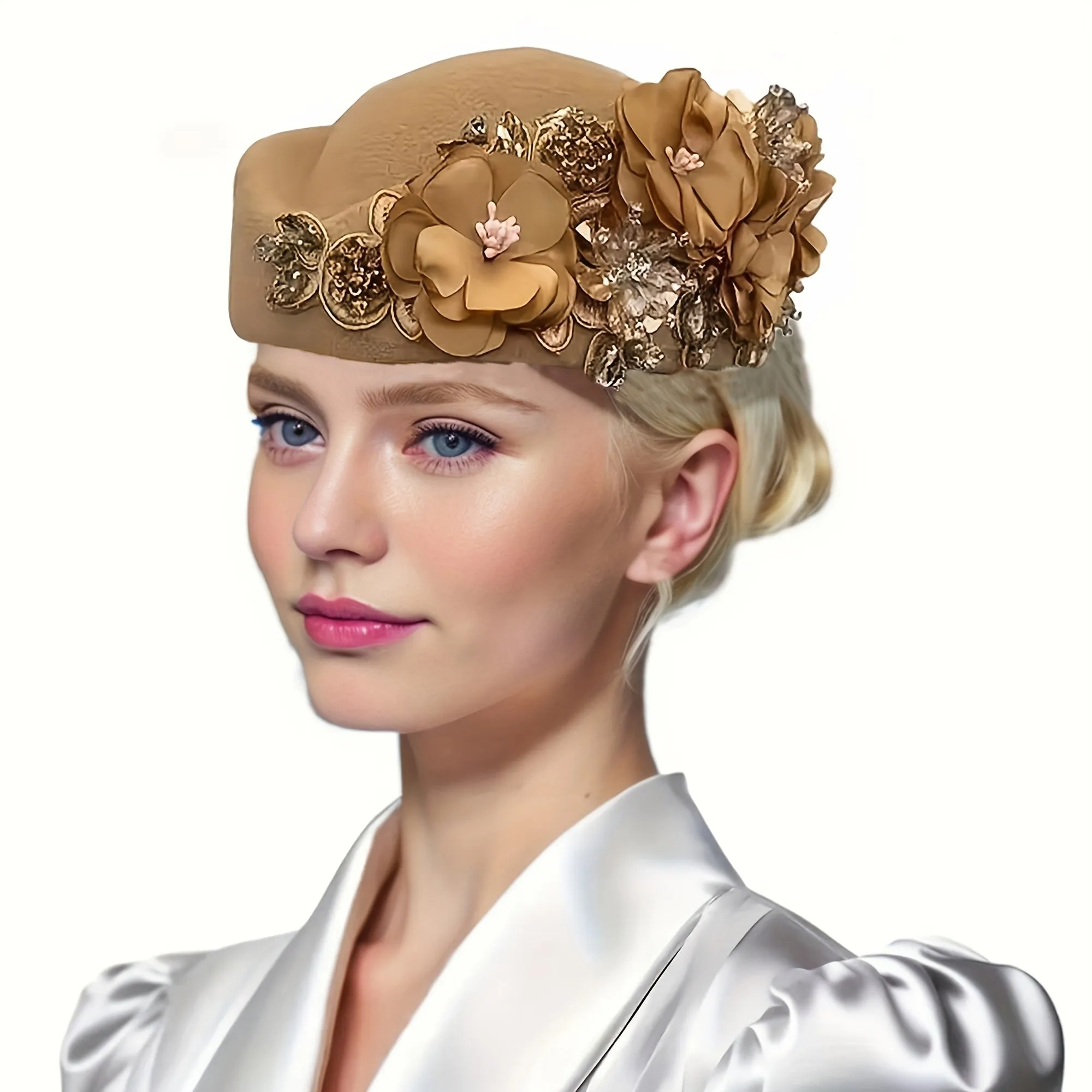 Ladies' Vintage English Beret Headband – Elegant Floral Headpiece for Weddings & Special Events