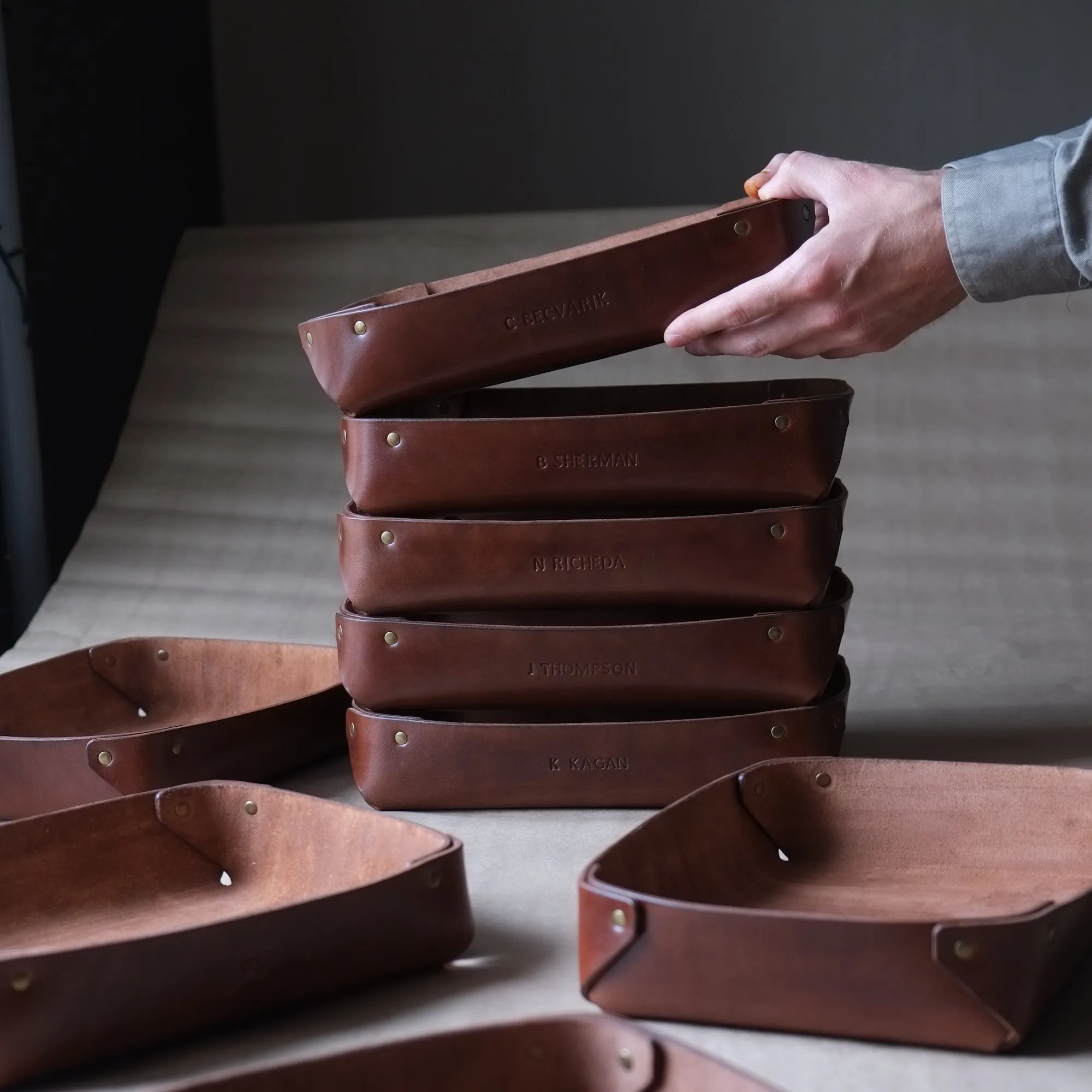 LARGE LEATHER VALET TRAY / OLD