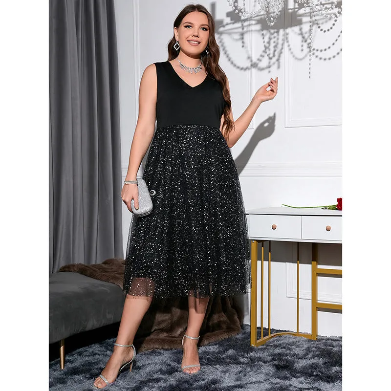 Large Size Dress V-neck Temperament Self-cultivation Polka-dot Dress