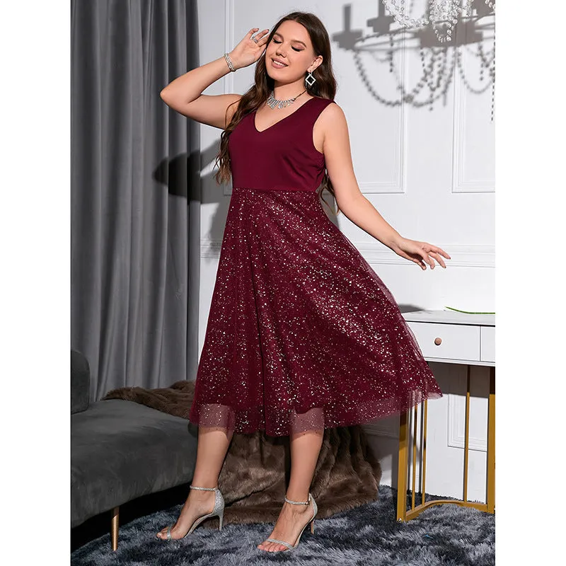 Large Size Dress V-neck Temperament Self-cultivation Polka-dot Dress