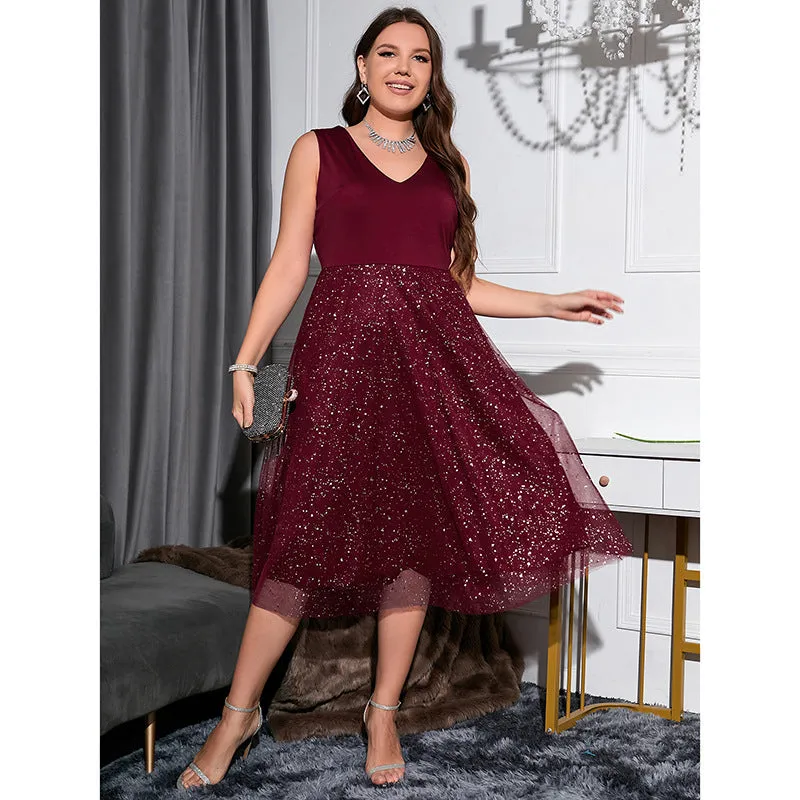 Large Size Dress V-neck Temperament Self-cultivation Polka-dot Dress