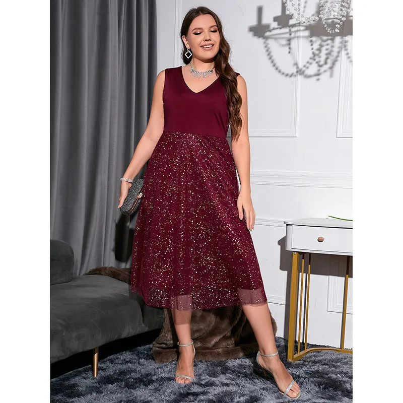 Large Size Dress V-neck Temperament Self-cultivation Polka-dot Dress
