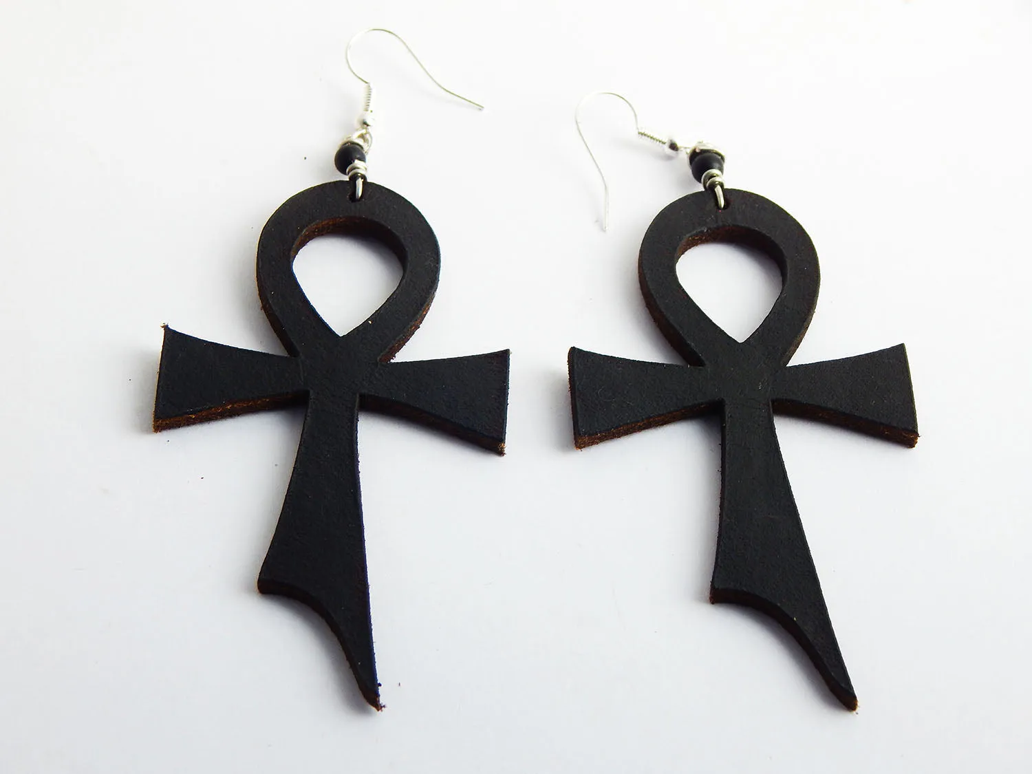 Leather Earrings Ankh Jewelry Black Egyptian Jewelry Black Owned Business