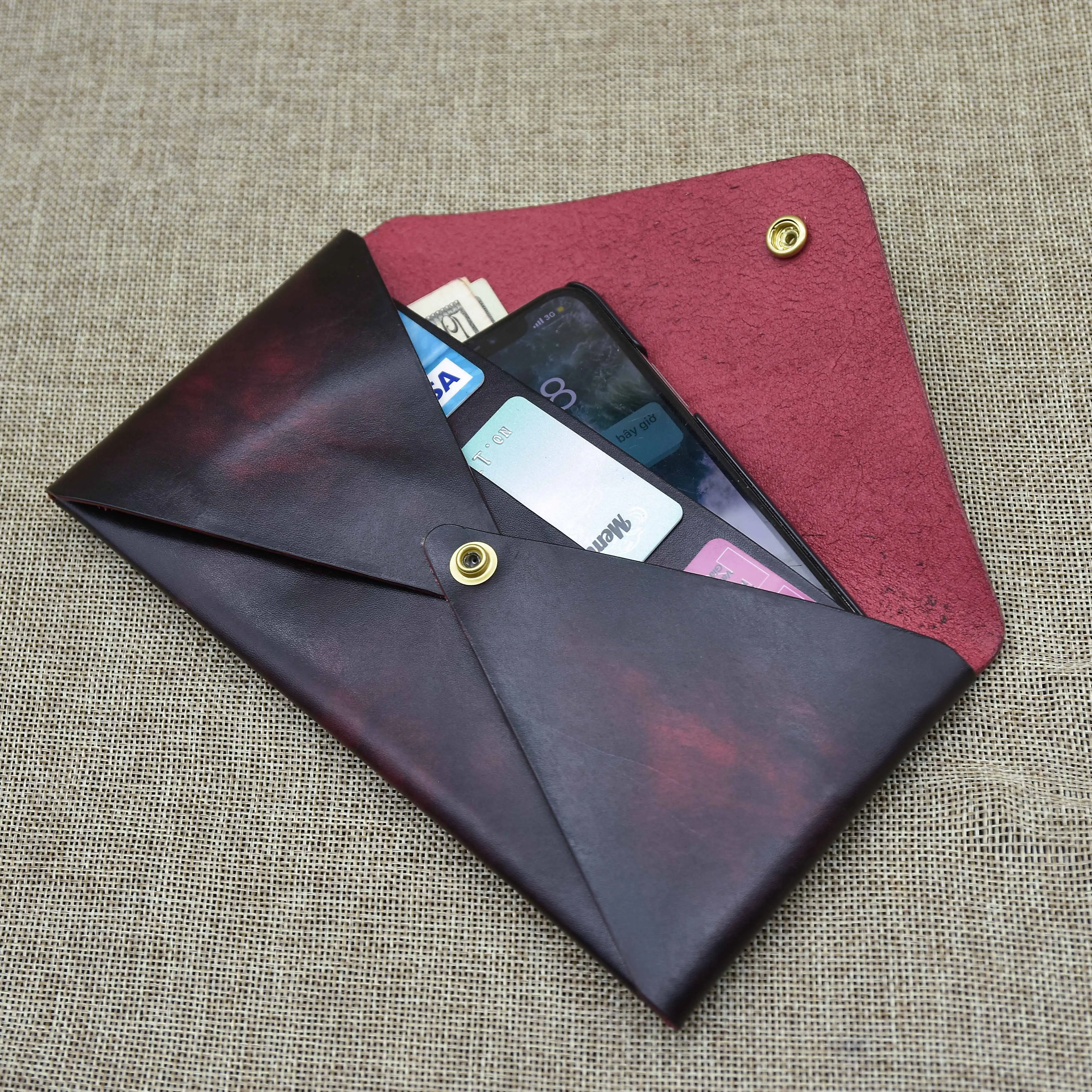 Leather envelope mini clutch, Leather money envelope