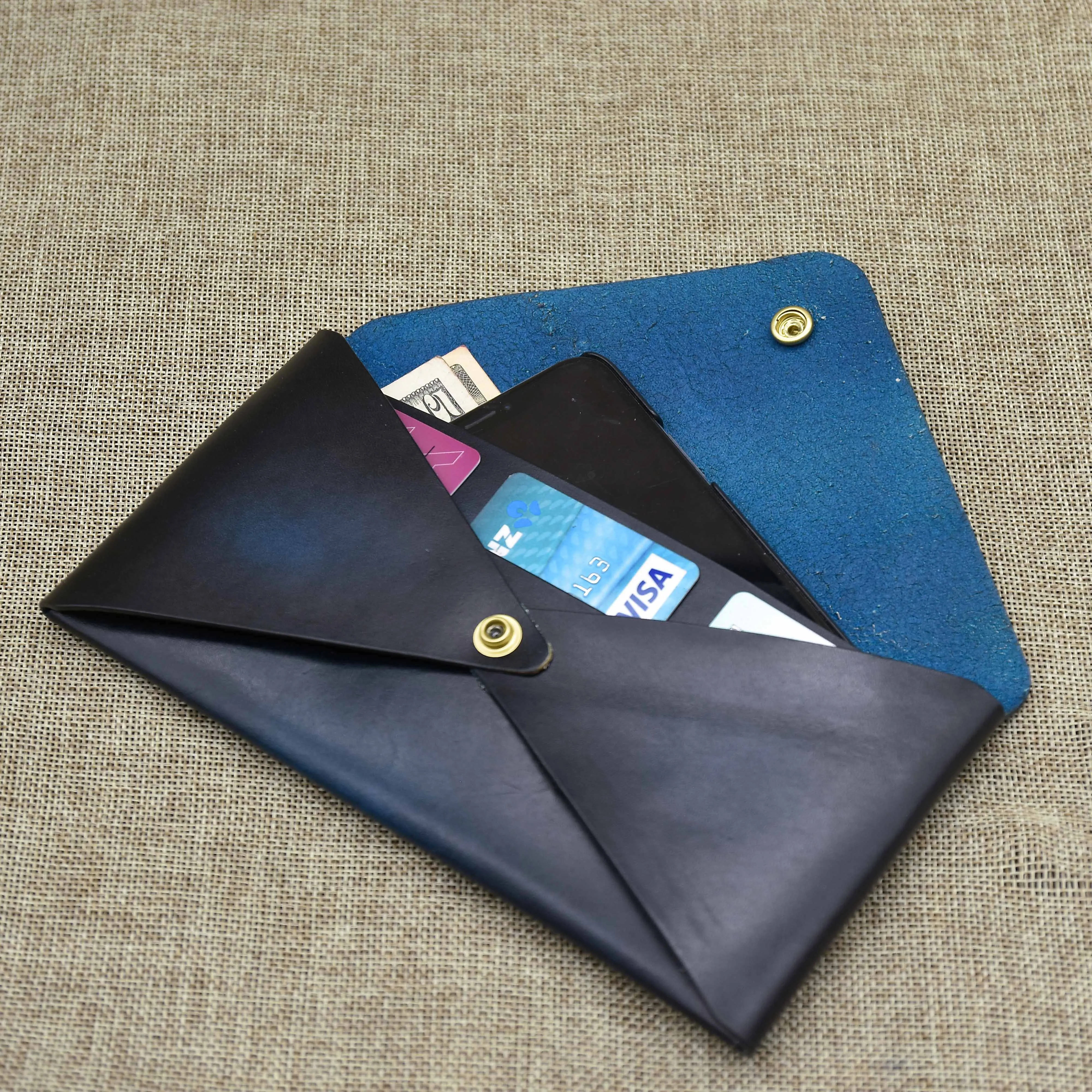 Leather envelope mini clutch, Leather money envelope