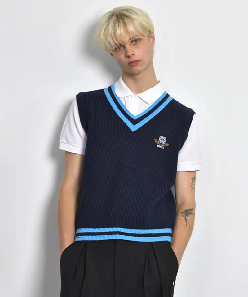 LENUCU Universal Oxford Knit Vest - Navy