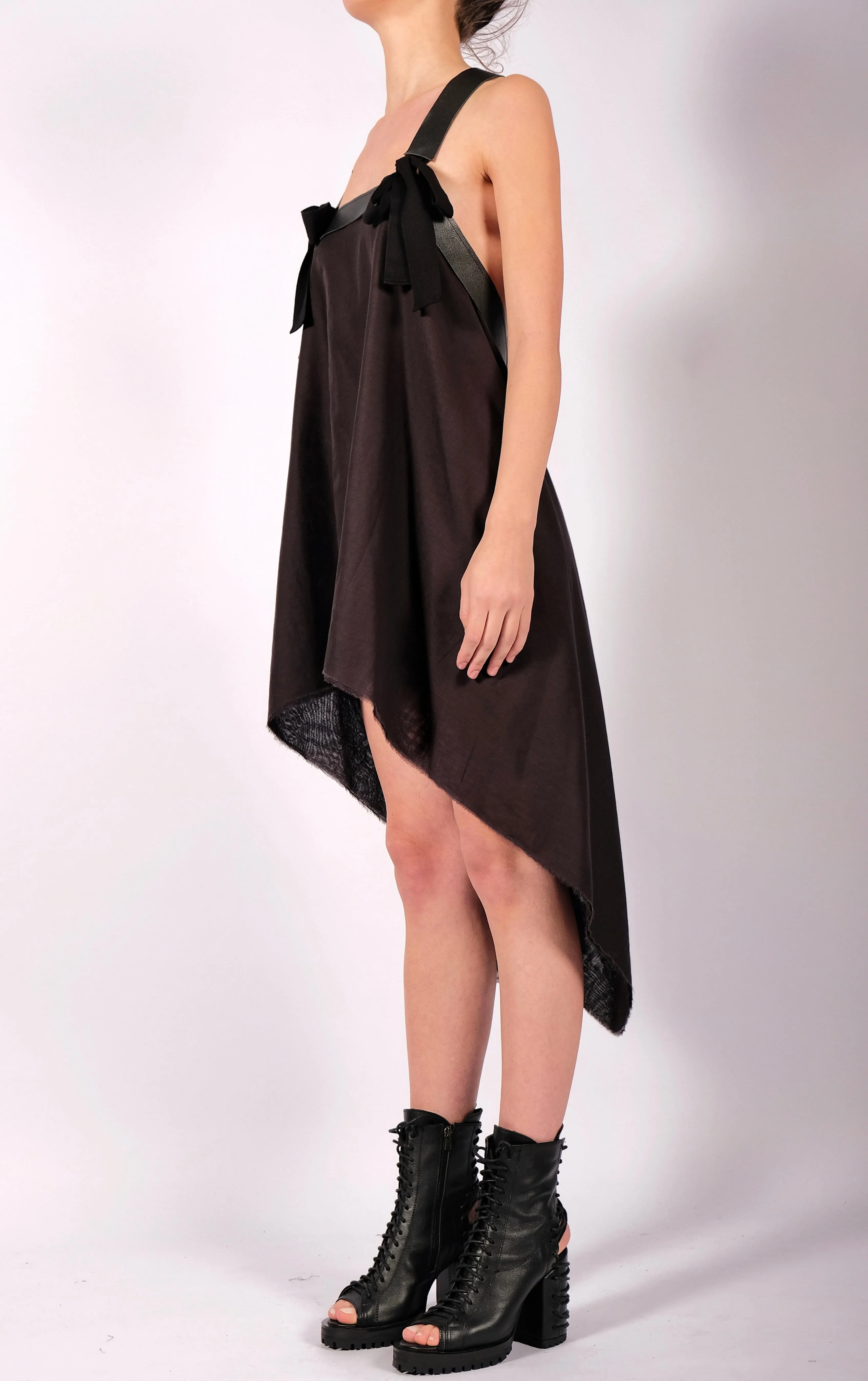 Light Cotton Dress with Leather Straps Mini