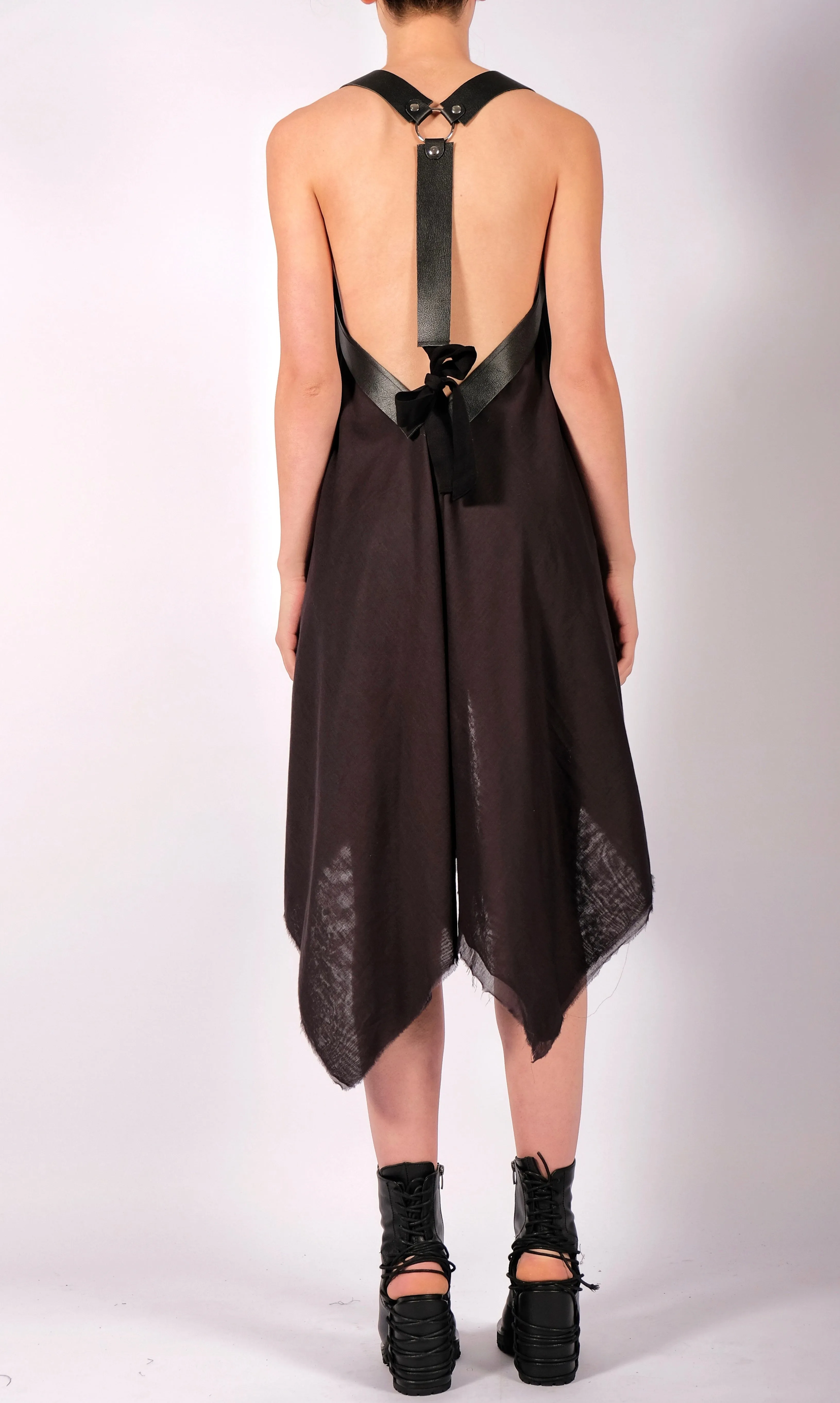 Light Cotton Dress with Leather Straps Mini