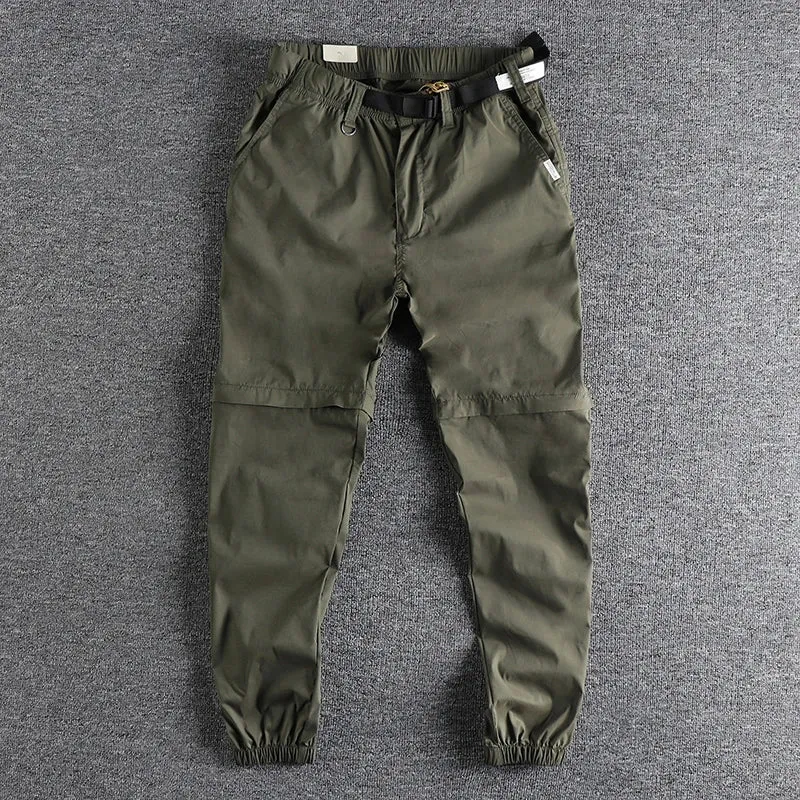 Lightweight Pants - Men's Simple American Sports Casual Ankle-Tied Trousers with Detachable Bottoms