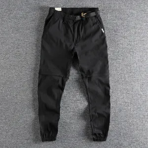 Lightweight Pants - Men's Simple American Sports Casual Ankle-Tied Trousers with Detachable Bottoms