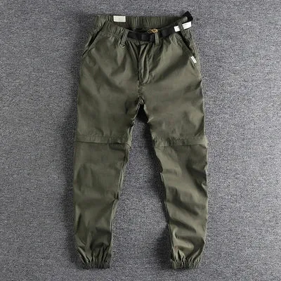 Lightweight Pants - Men's Simple American Sports Casual Ankle-Tied Trousers with Detachable Bottoms