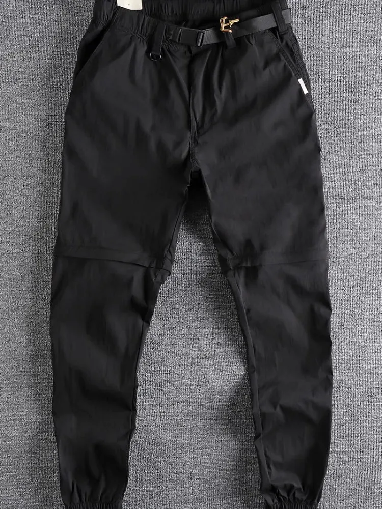 Lightweight Pants - Men's Simple American Sports Casual Ankle-Tied Trousers with Detachable Bottoms