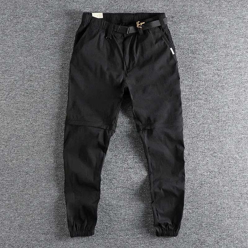 Lightweight Pants - Men's Simple American Sports Casual Ankle-Tied Trousers with Detachable Bottoms