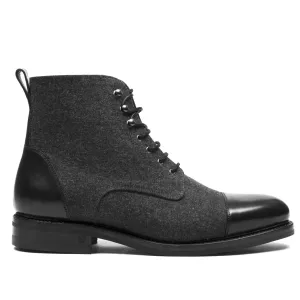 Logan Boot Black Leather and Gray Wool