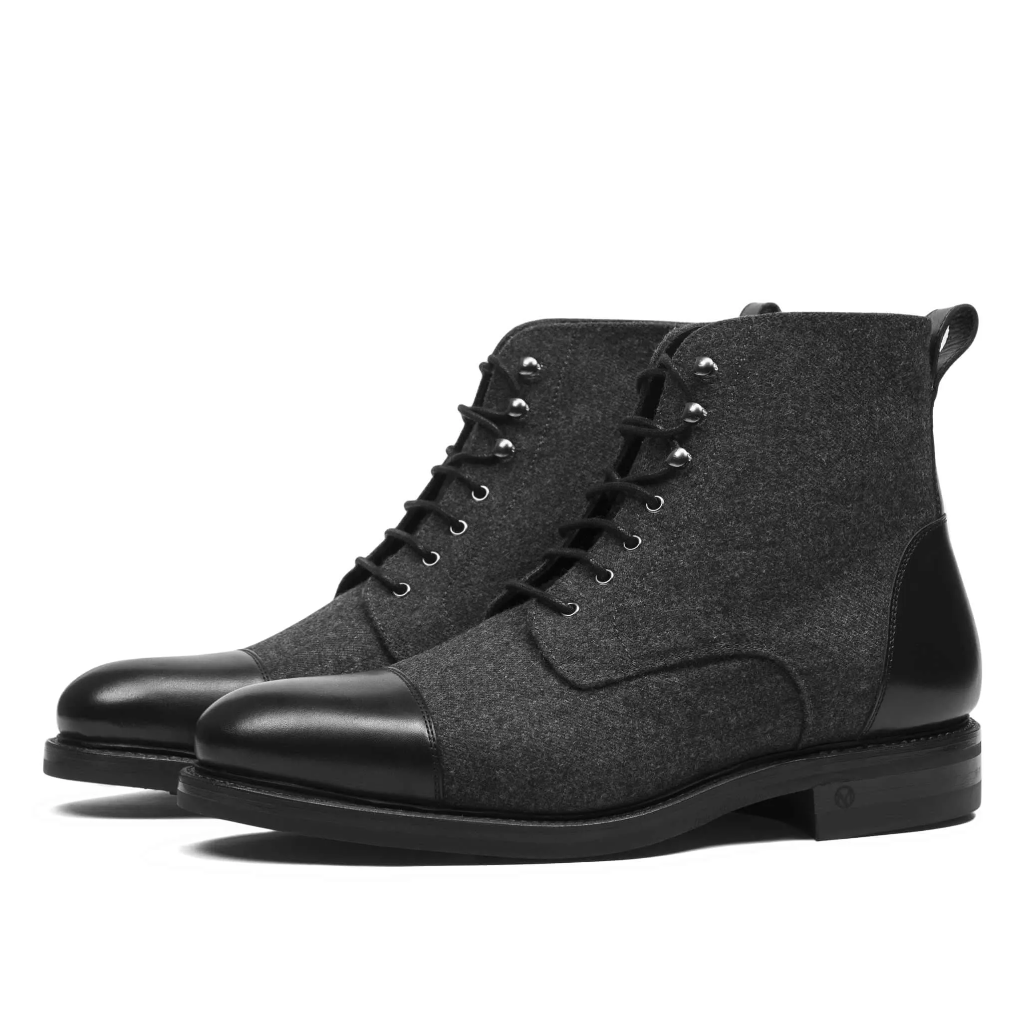 Logan Boot Black Leather and Gray Wool