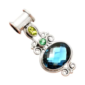 London Blue Topaz, Peridot, Tourmaline Solid 925 Sterling Silver Pendant