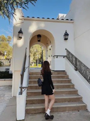 Long-Sleeve Draped Mini Dress