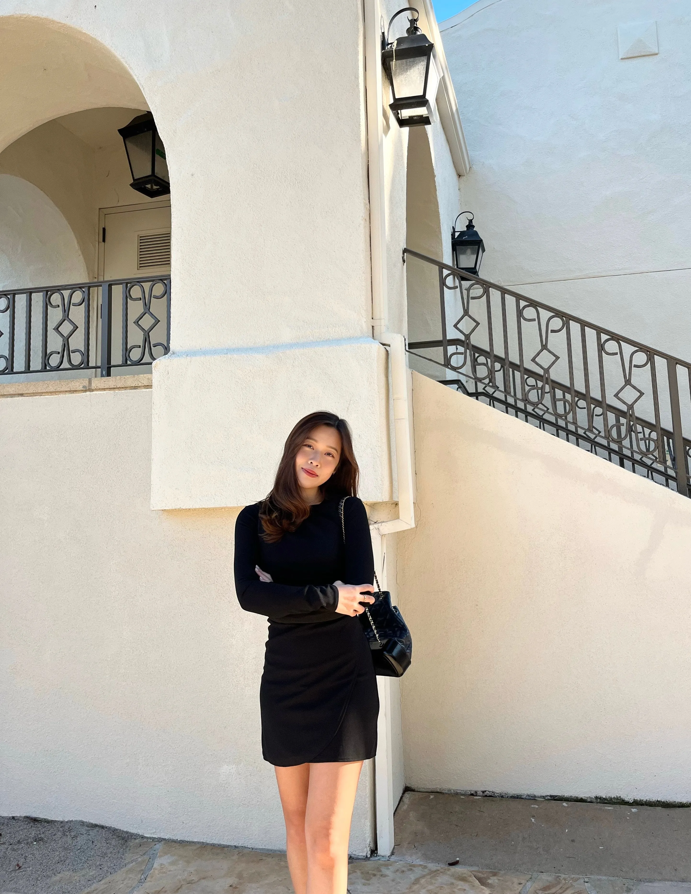 Long-Sleeve Draped Mini Dress