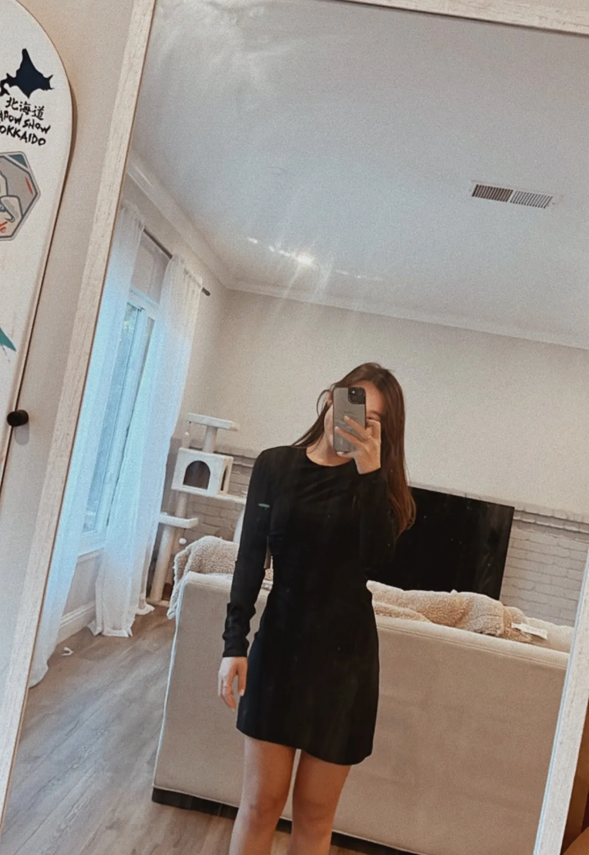 Long-Sleeve Draped Mini Dress