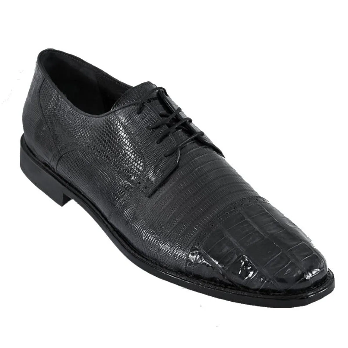 Los Altos Black  Lizard Crocodile Cap Toe Shoes