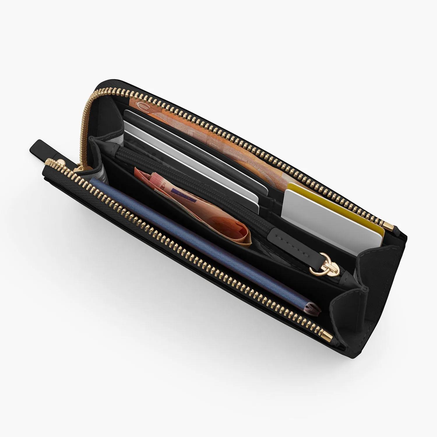 Magnolia Leather Wallet - Saffiano Leather - Black / Gold / Grey