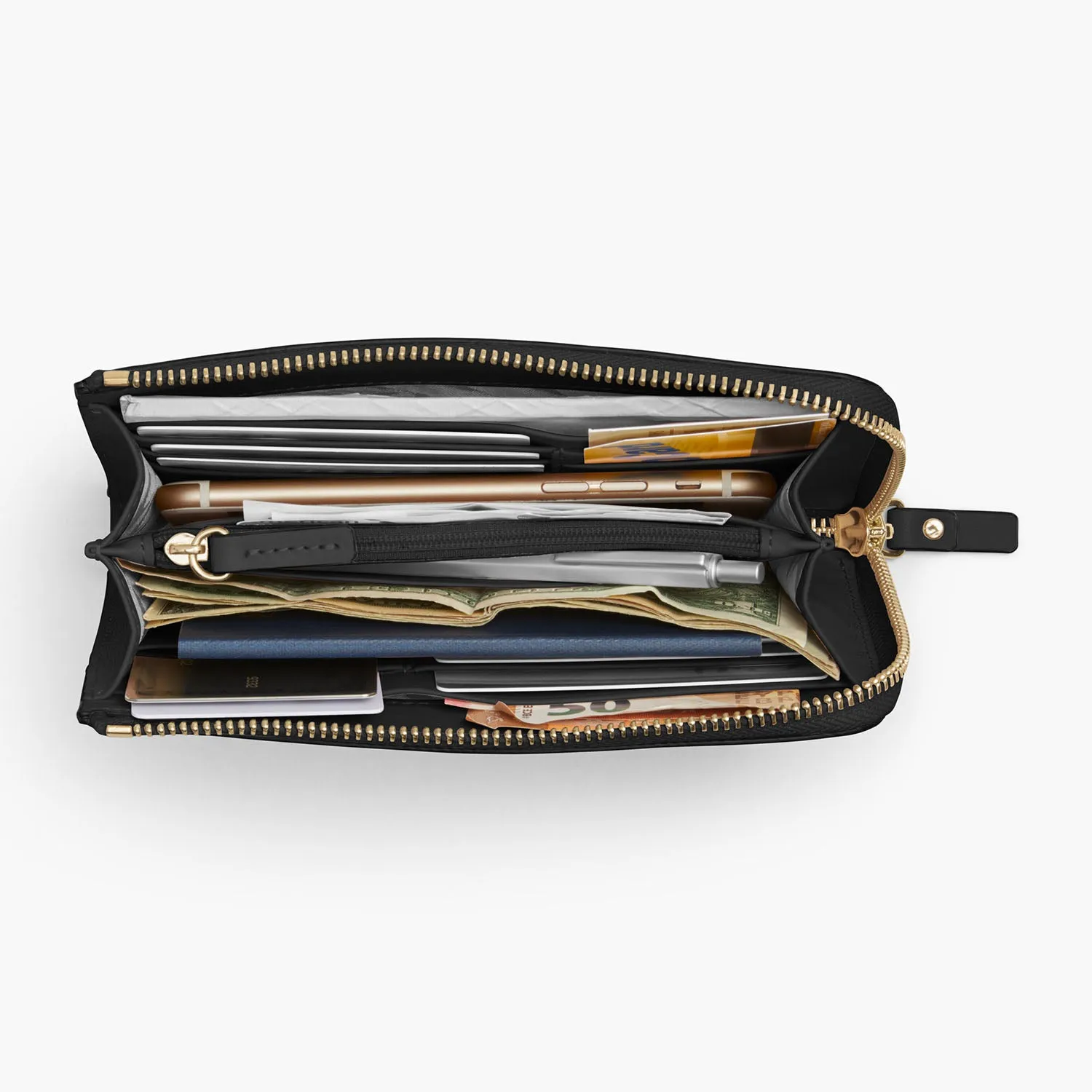 Magnolia Leather Wallet - Saffiano Leather - Black / Gold / Grey