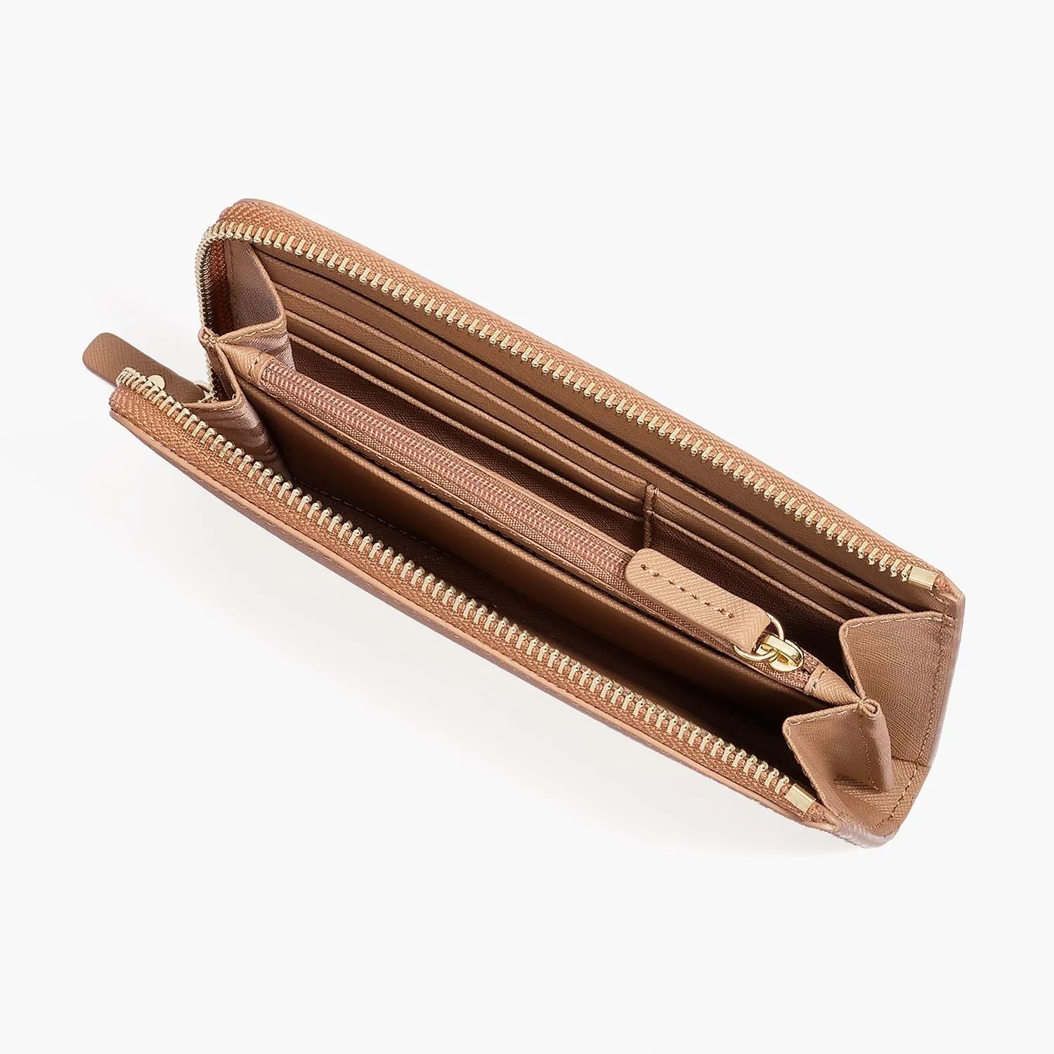 Magnolia Leather Wallet - Saffiano Leather - Dark Tan / Gold / Camel