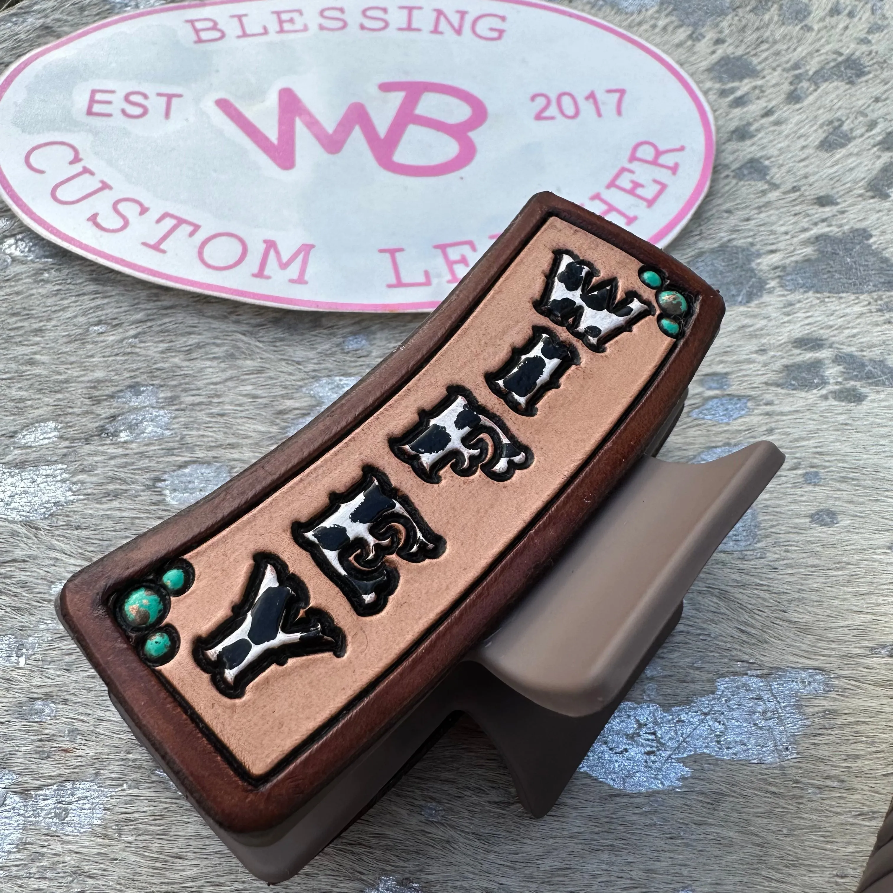 Mama Tooled Leather Hair Clip