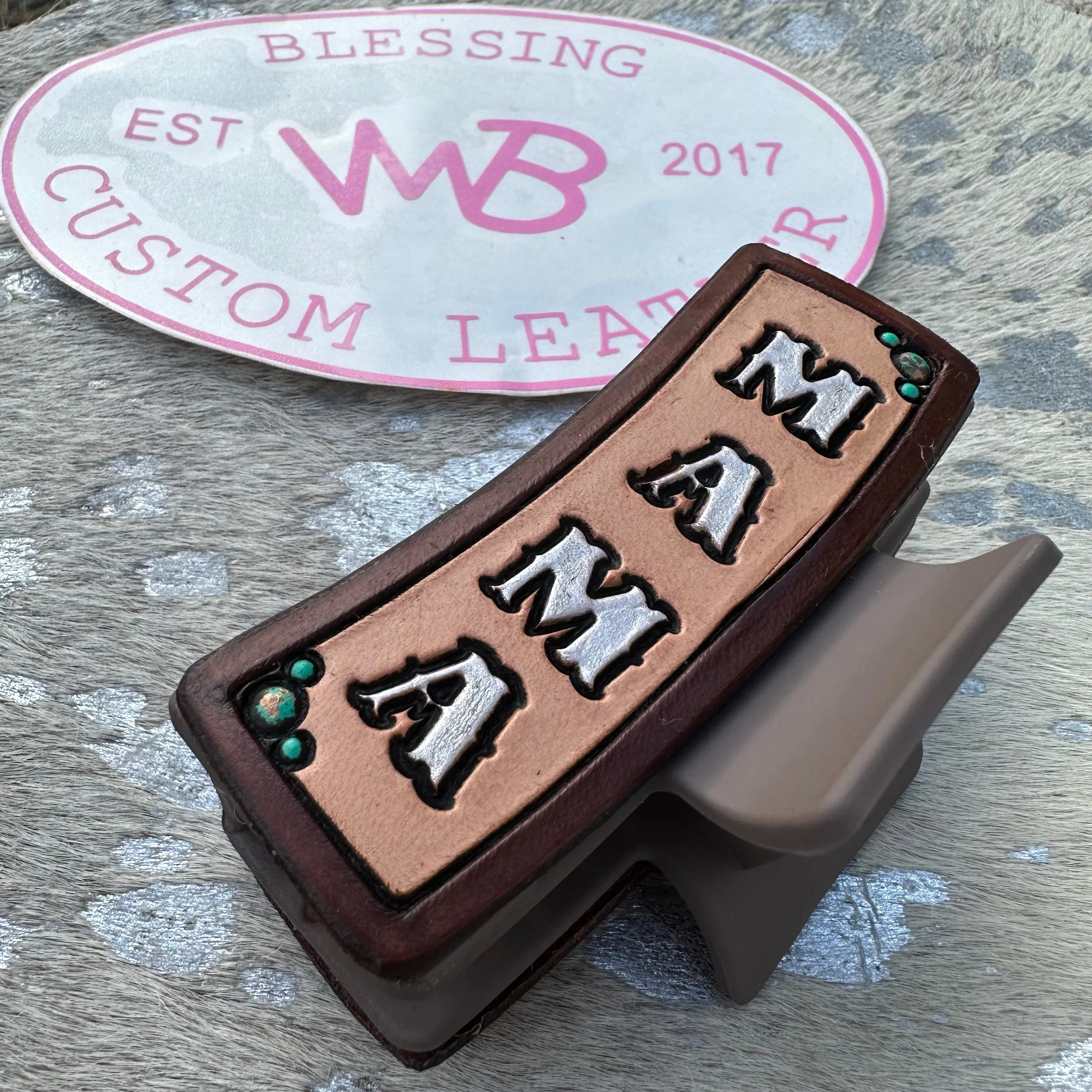 Mama Tooled Leather Hair Clip