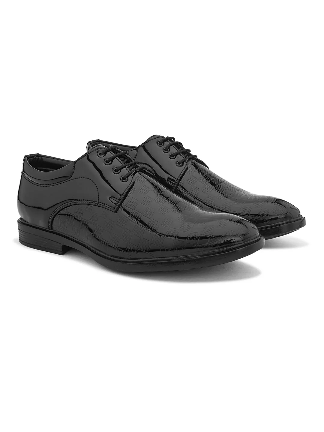 Men Leather Textured Formal Derbys Shoes