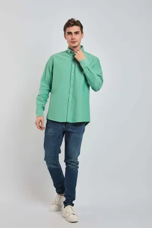 Men Shirt Regular Fit Oxford Cotton Green