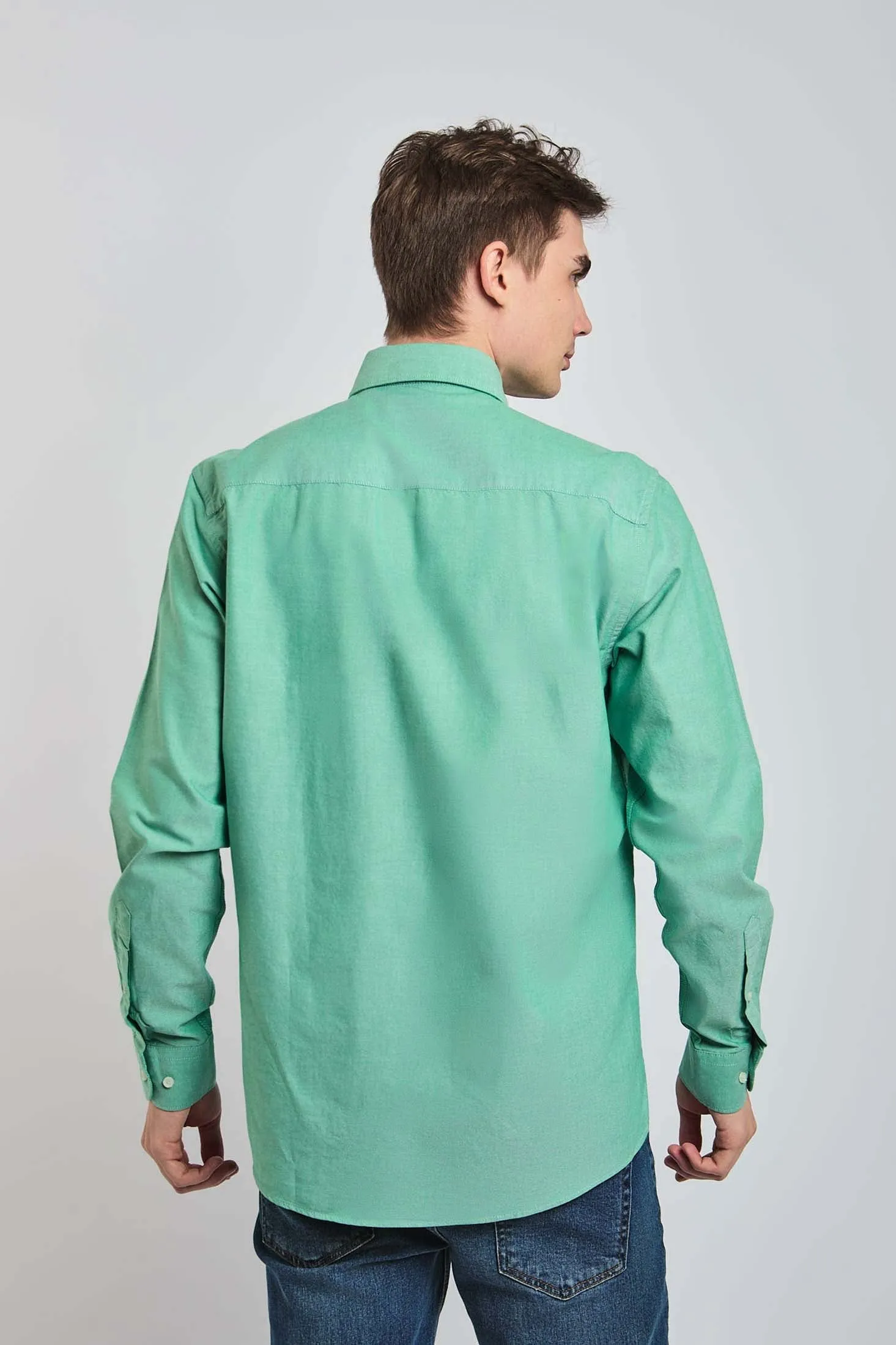 Men Shirt Regular Fit Oxford Cotton Green