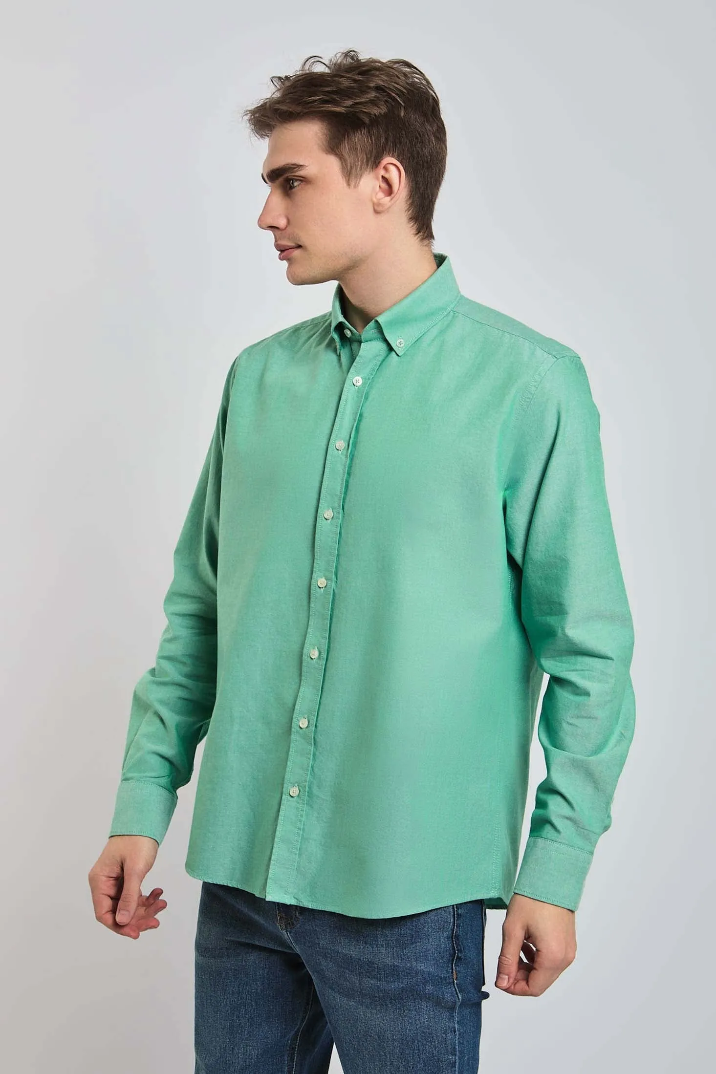 Men Shirt Regular Fit Oxford Cotton Green