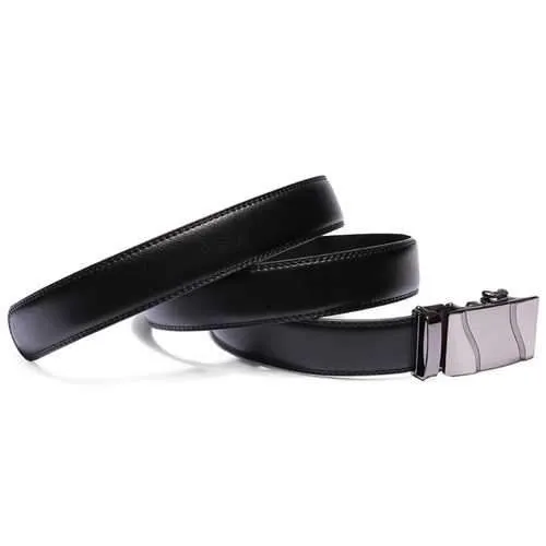 Mens Automatic Buckle Business Leisure Black Leather Belt