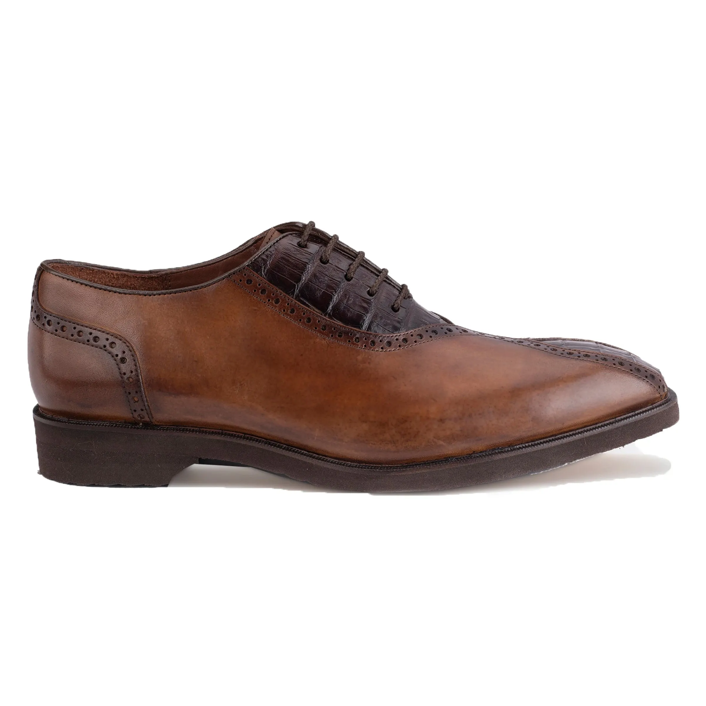 Mens Belvedere Grant Calf Skin & Crocodile Split Toe Dress Shoe in Charcoal & Black