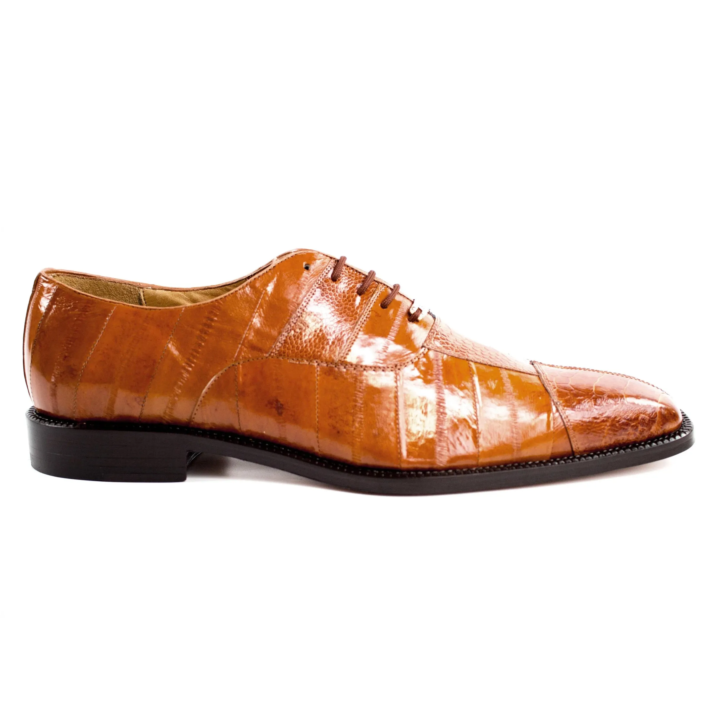 Mens Belvedere Mare Eel & Ostrich Cap Toe Dress Shoe in Navy