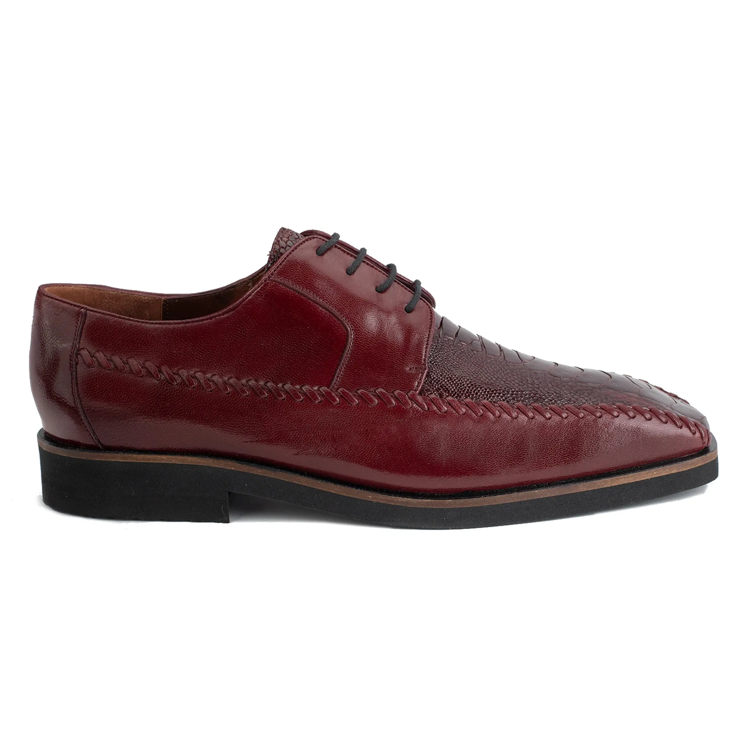 Mens Belvedere Tyson Genuine Ostrich & Calf Skin Dress Shoe in Black