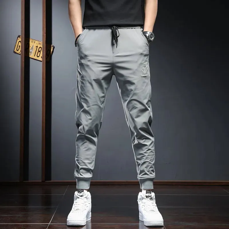 Men's Black Sport Jogging Pants - Summer Lightweight Fashion Casual Embroidery Slim Fit Elastic Waist Drawstring Joggers Trousers
