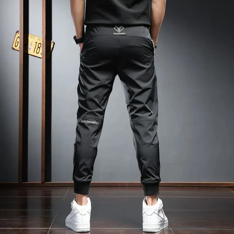 Men's Black Sport Jogging Pants - Summer Lightweight Fashion Casual Embroidery Slim Fit Elastic Waist Drawstring Joggers Trousers