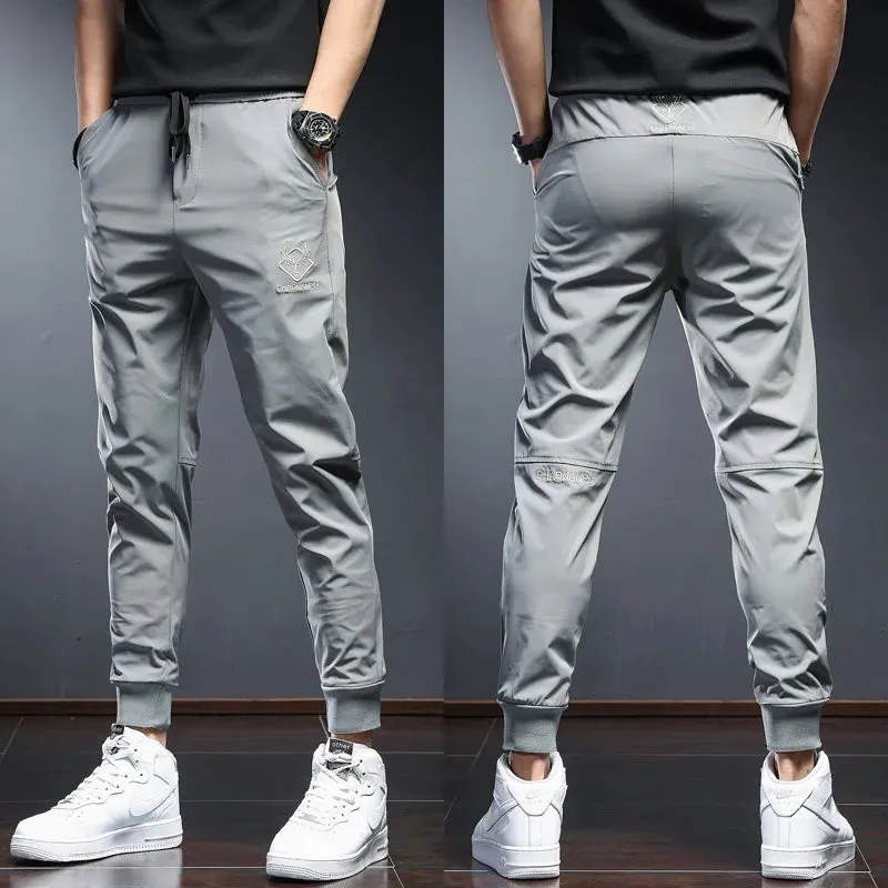 Men's Black Sport Jogging Pants - Summer Lightweight Fashion Casual Embroidery Slim Fit Elastic Waist Drawstring Joggers Trousers