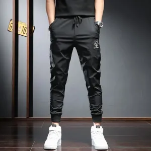 Men's Black Sport Jogging Pants - Summer Lightweight Fashion Casual Embroidery Slim Fit Elastic Waist Drawstring Joggers Trousers
