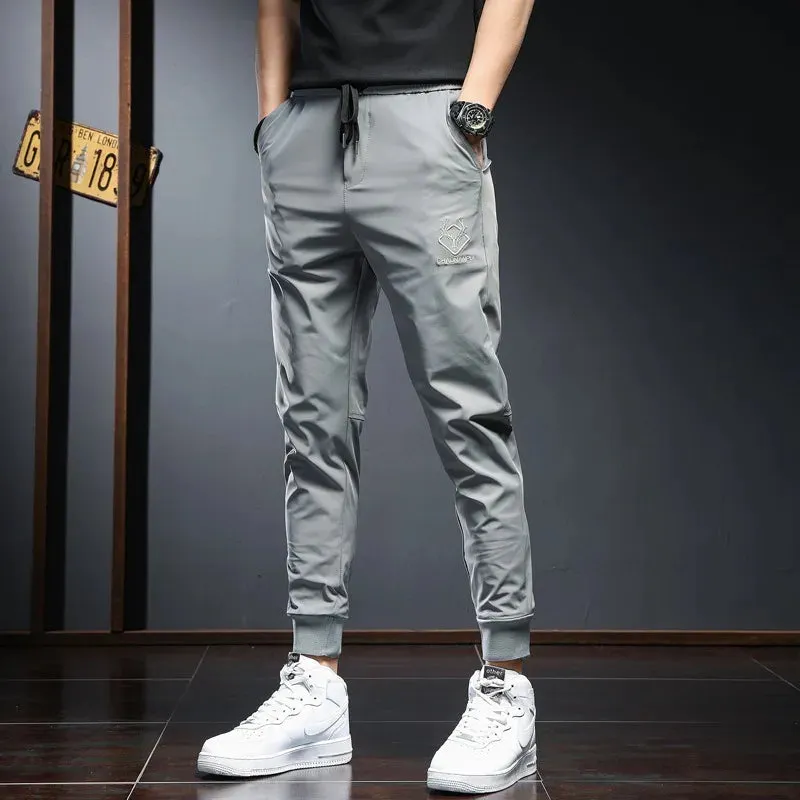 Men's Black Sport Jogging Pants - Summer Lightweight Fashion Casual Embroidery Slim Fit Elastic Waist Drawstring Joggers Trousers