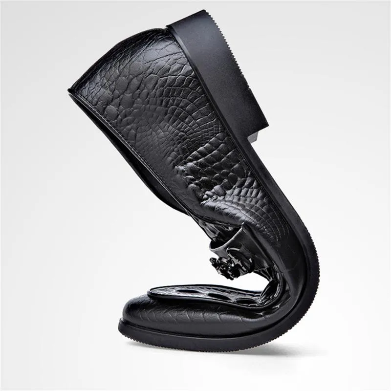 Men's Classic Crocodile Pattern Gentleman Business Slip On Dress Shoes