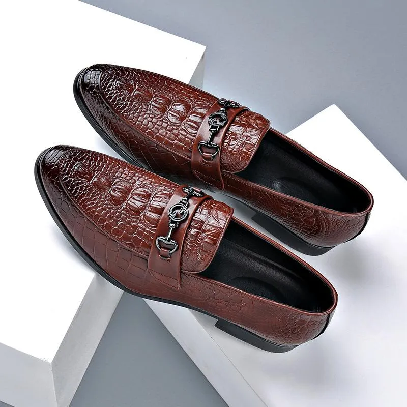 Men's Classic Crocodile Pattern Gentleman Business Slip On Dress Shoes